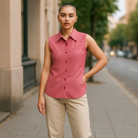 Woolrich Tops - Woolrich Ladies Tank Top Size Med Pink and White Gingham Searsucker Style